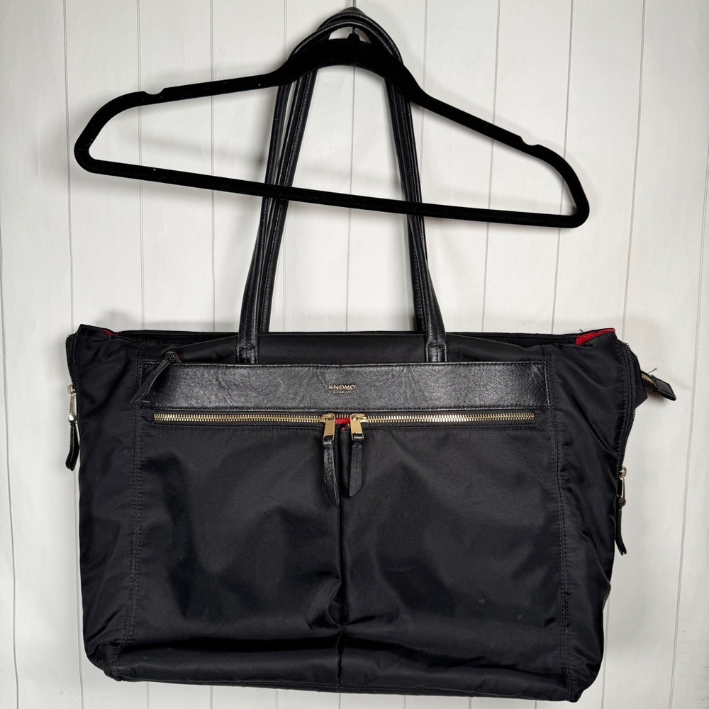 Knomo Luxury Laptop Bag Purse Travel Tote Multi Pockets/Compartments Black Nylon